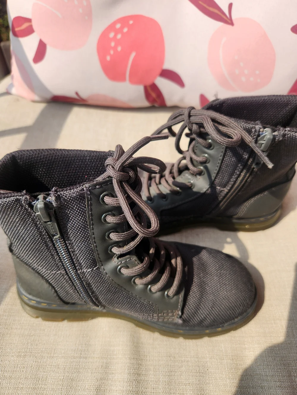 Dr. Martens Kids Dark Gray Lace-Up Canvas Combat Boots